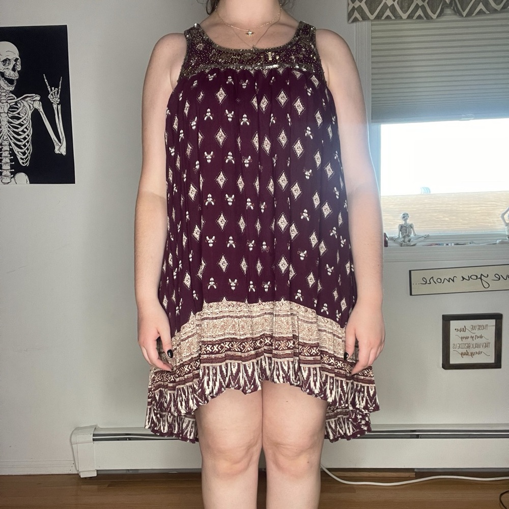 Burgundy and Cream High/Low Boho Dress - En Crème
